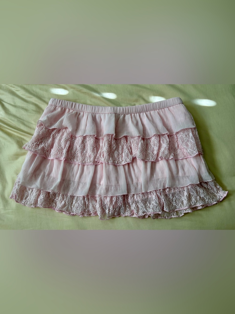 Hollister Pink Ruffle Lace Tiered Lace Mini Skirt